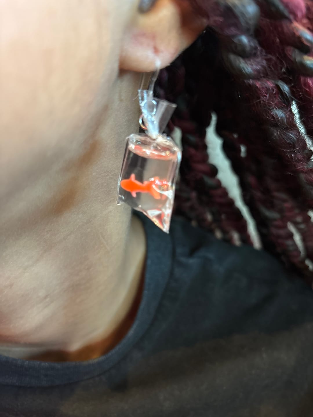 Customer photo review of Exaggerated Fair Fish Dangles Hypoallergenic Earrings for Sensitive Ears Made with Plastic Posts