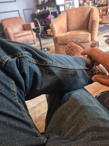 Customer photo review of Mens Cognac Crocodile Leather Boots With Brown Shaft