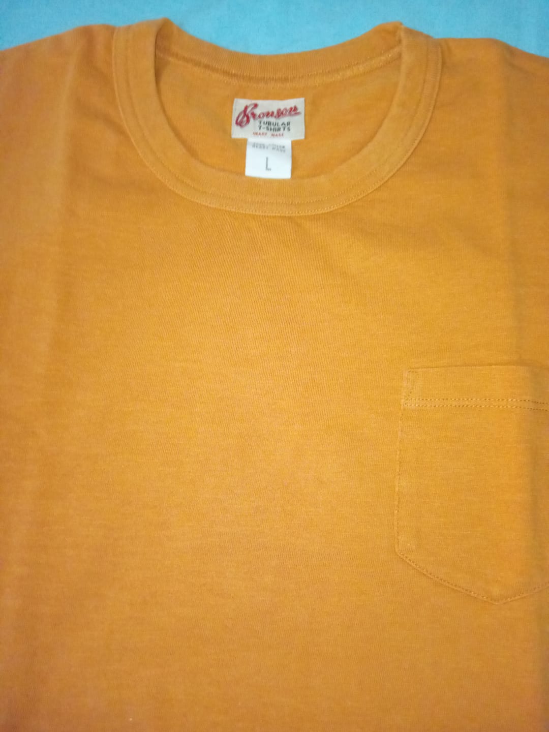 Customer photo review of Loopwheel Tubular Slub Cotton Pocket T-Shirt - Orange