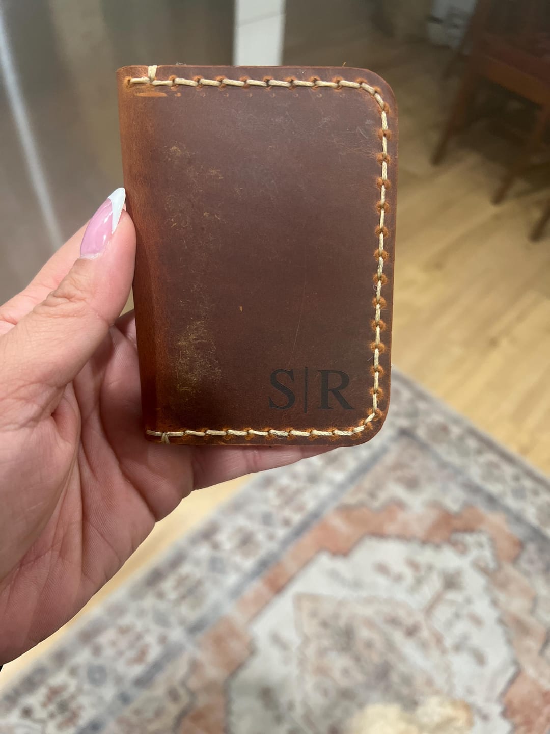Customer photo review of Personalised Minimalist Slim Leather Card Holder Wallet