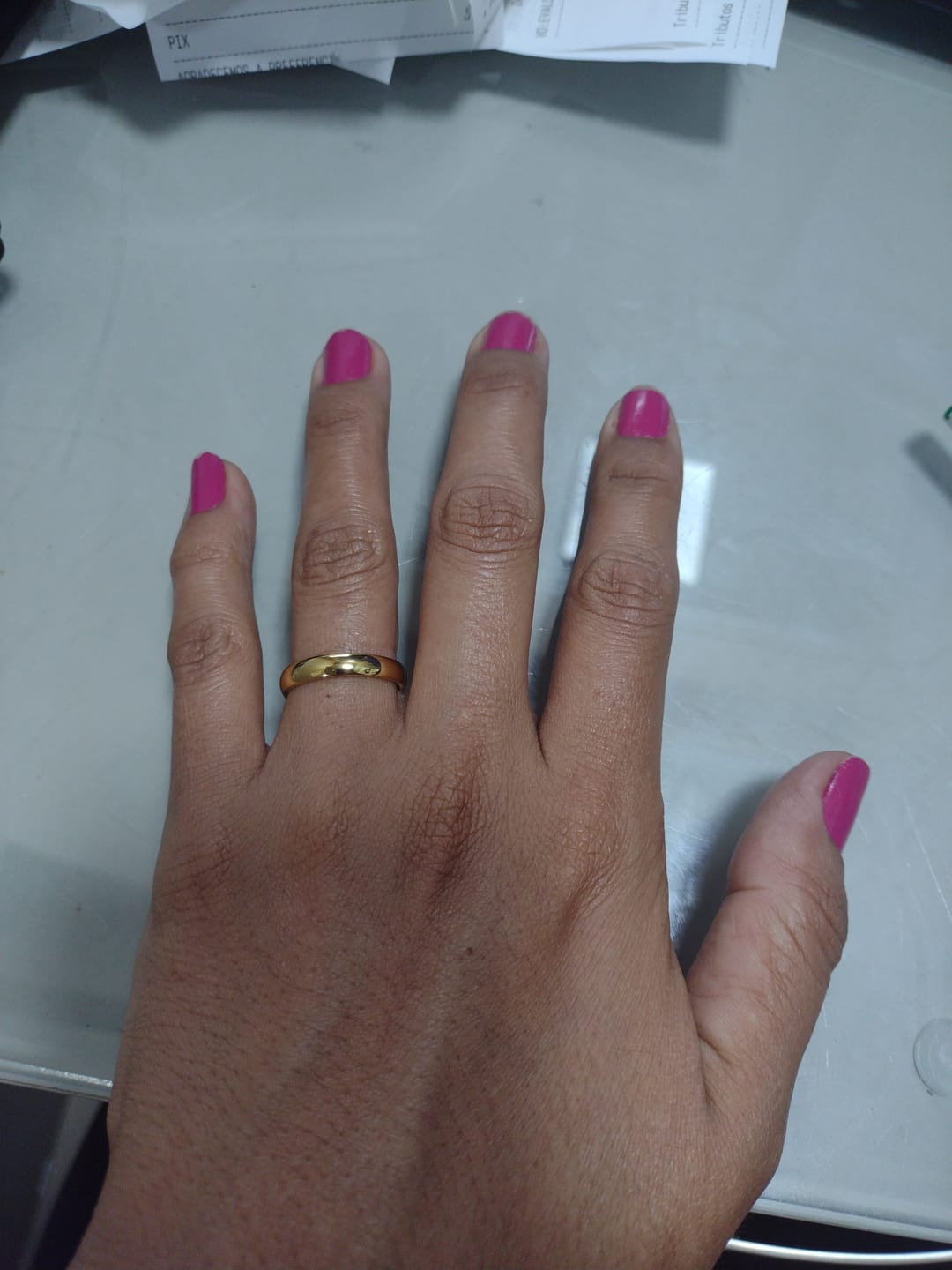 Customer photo review of Aliança Anatômica Banhado em Ouro 18K
