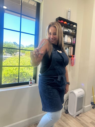 Customer photo review of Navy Pinstripe Apron