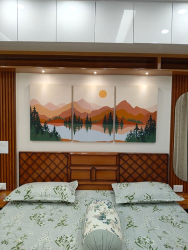 Customer photo review of Abstract Mountain Lake Trees, Set of 3, Set of Three Paintings