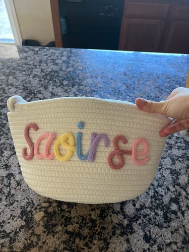 Customer photo review of Baby Knits™  Multicolor Personalized Knitted Basket
