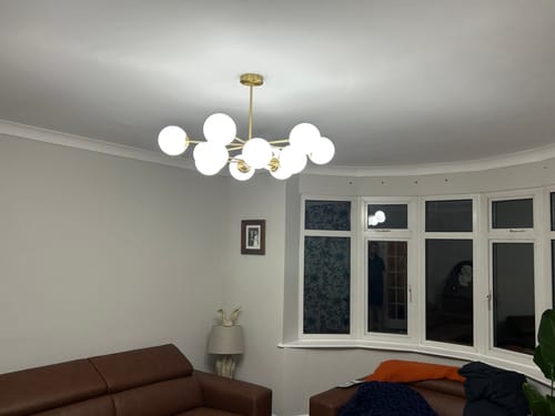 Customer photo review of 12-Light Two-tier Sputnik Opal Globe Chandelier