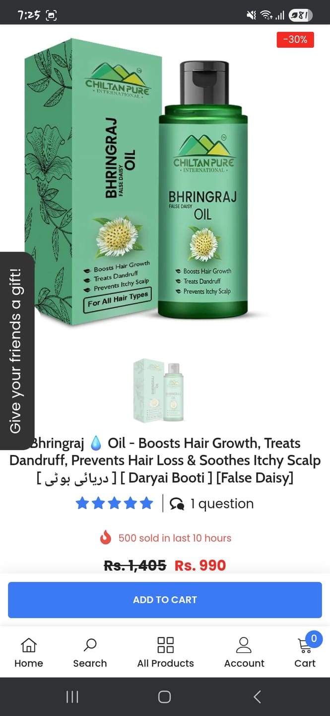 Customer photo review of Bhringraj 💧 Oil - Boosts Hair Growth, Treats Dandruff, Prevents Hair Loss & Soothes Itchy Scalp [ دریائی بوٹی ] [ Daryai Booti ] [False Daisy]