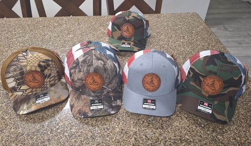 Customer photo review of Custom Leather Patch Hats Richardson CAMO Laser Engraved