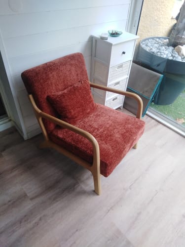 Customer photo review of OHAMA - Fauteuil de salon en bois massif et tissu terracotta