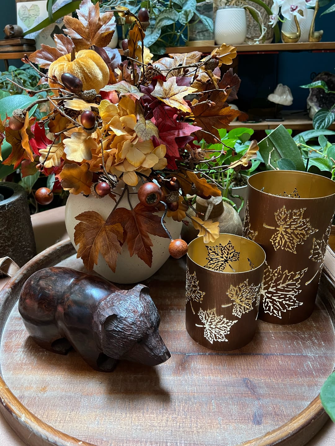 Customer photo review of Bronze Maple Leaf Cutout Lanterns | Fall Candle Holders