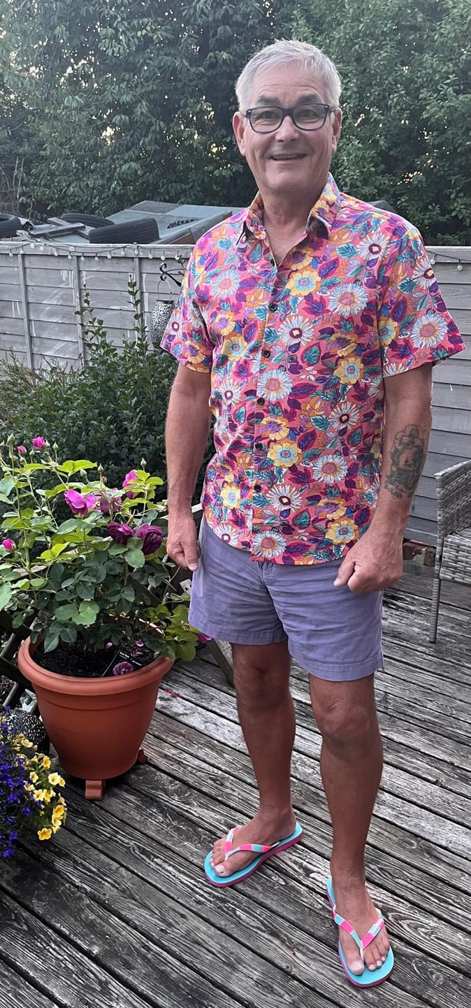 Customer photo review of Men's Pink Floral 100% Cotton Breathable Summer Short Sleeve Hawaiian Button Up Shirt