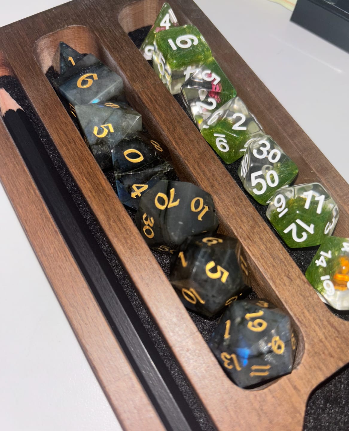 Customer photo review of Labradorite Gemstone DND Dice Set