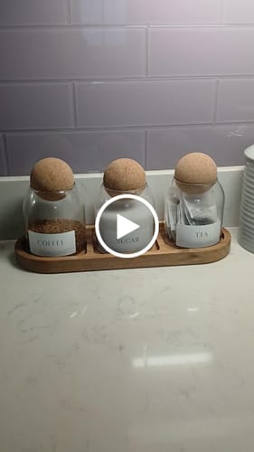 Customer video review of Set of 3 Cork Ball Glass Jars - Tea, Coffee and Sugar 500ml with Long Tray