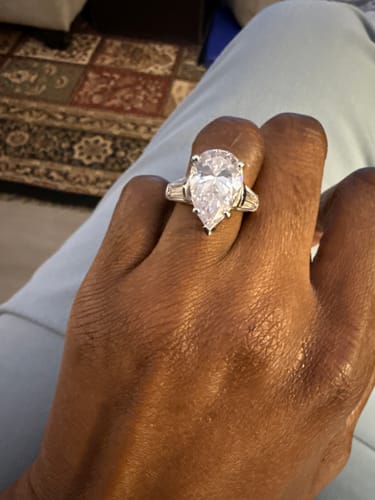 Customer photo review of 3-Stone 8ct Pear CZ Ring in Sterling Silver