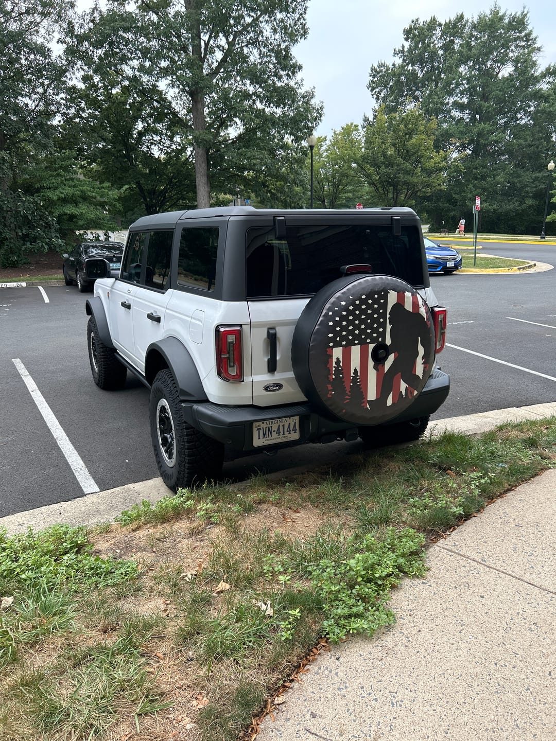 Customer photo review of Bigfoot or Sasquatch American Flag Spare Tire Cover for Bronco, Jeep, Camper, RV, & More
