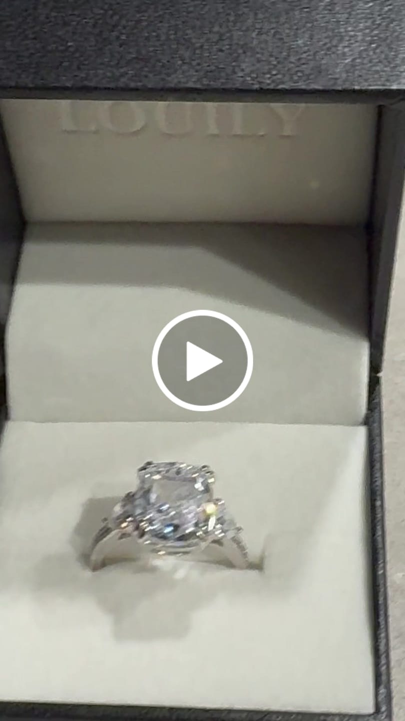 Customer video review of S925 6.0Ct Cushion Cut Three Stone Engagement Ring Simulated or Moissanite Diamond Bridal Rings For Women