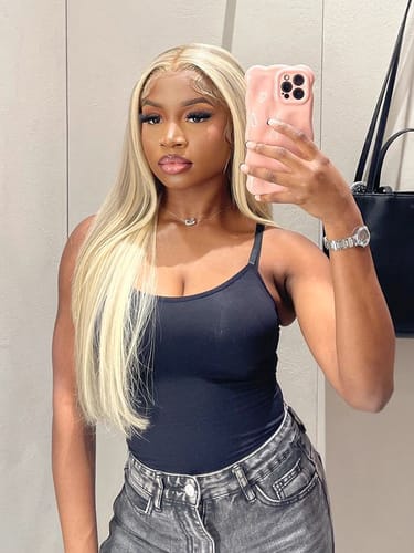 Customer photo review of Icy Blonde Perfection #613 Long Straight 13x4 Lace Frontal Wig Swiss HD Lace Frontal 24-26"&30" 180% Density