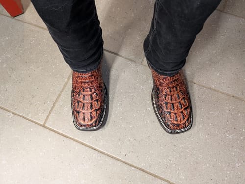 Customer photo review of Cognac Caiman Neck Leather Boots - Square Toe