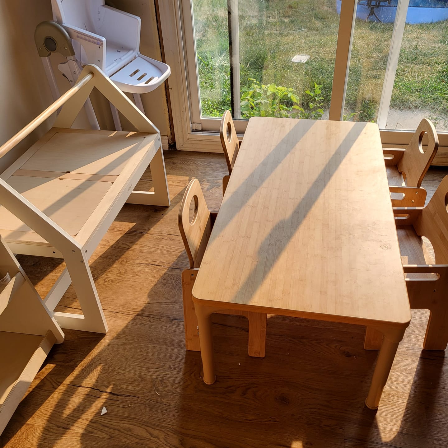 Customer photo review of Avenlur Adrian Multi-Height Adjustable Wooden Table and Chairs Set - Montessori Inspired for Toddlers & Kids