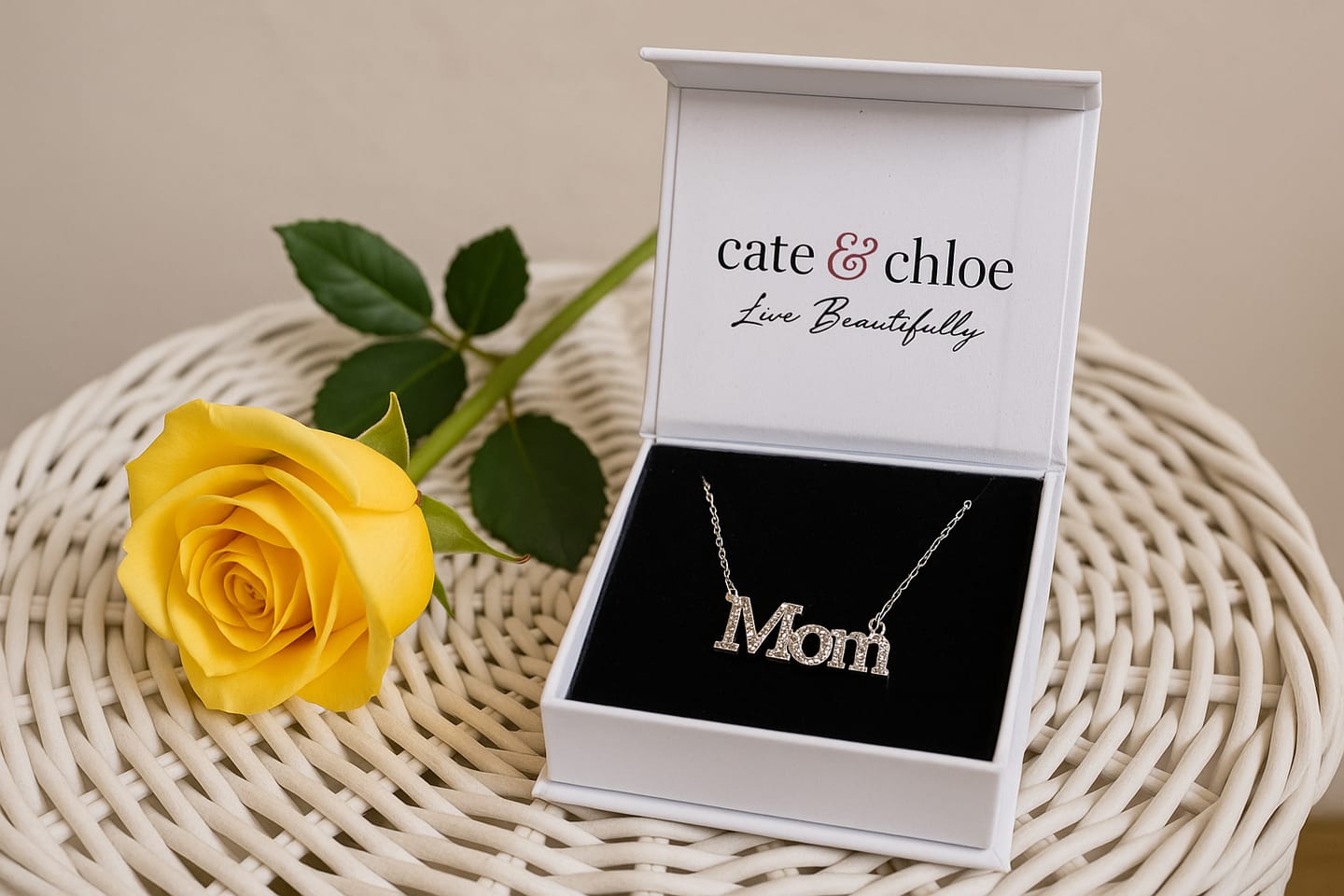 Customer photo review of Carrie 18k White Gold Plated Mom Necklace with Swarovski Crystals