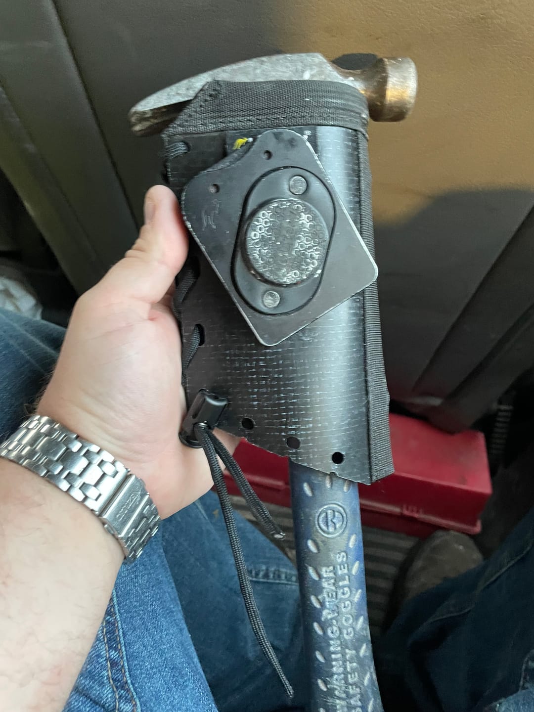 Customer photo review of Jolly Roger | Clip-On Hammer & Tool Holster