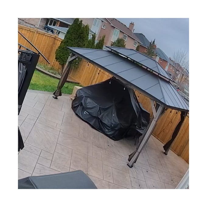 Customer photo review of SUNJOY 12x16 Outdoor Cedar Framed Gazebo with 2-tier Metal Roof and Ceiling Hook - Standard Driftwood Cedar