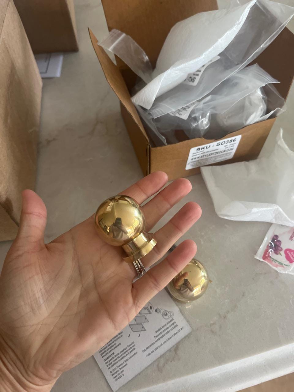 Customer photo review of Brass Ball Knob - Unlacquered Polished Brass