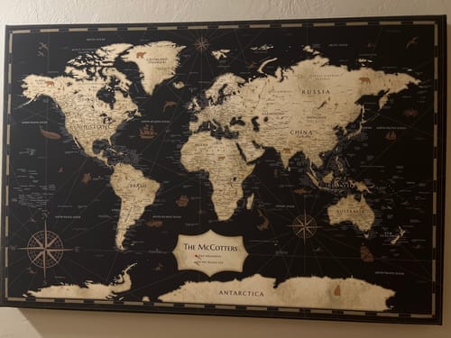 Customer photo review of Pinnable World Journey Map • Rustic Gold