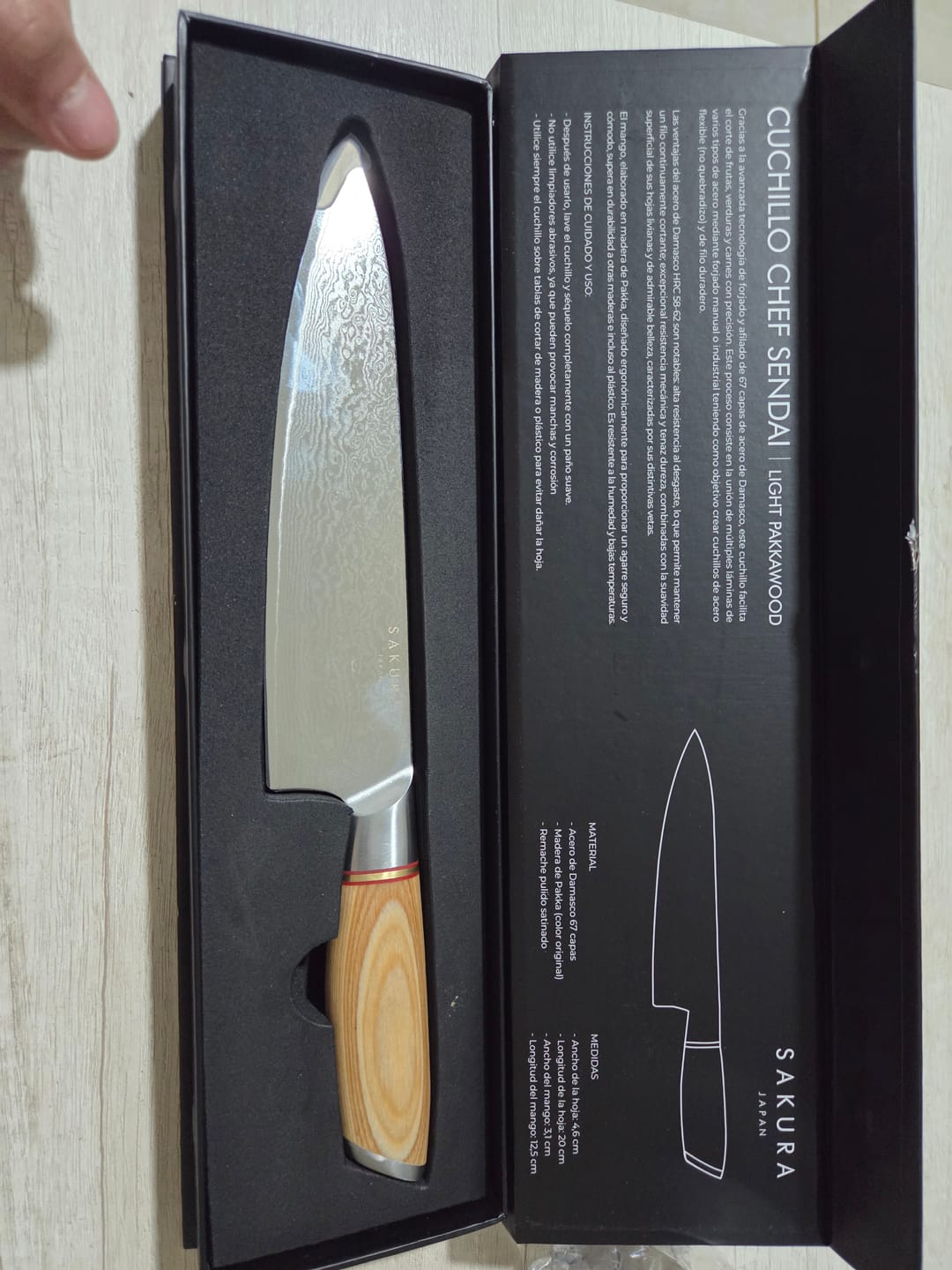 Customer photo review of Cuchillo Chef Sendai Sakura Light Pakkawood 32 Cm