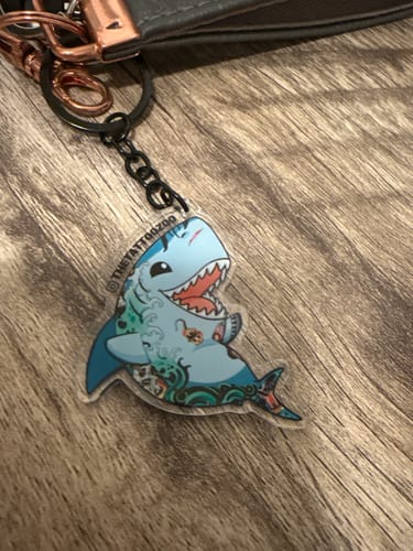 Customer photo review of Randy the Shark Acrylic Keychain