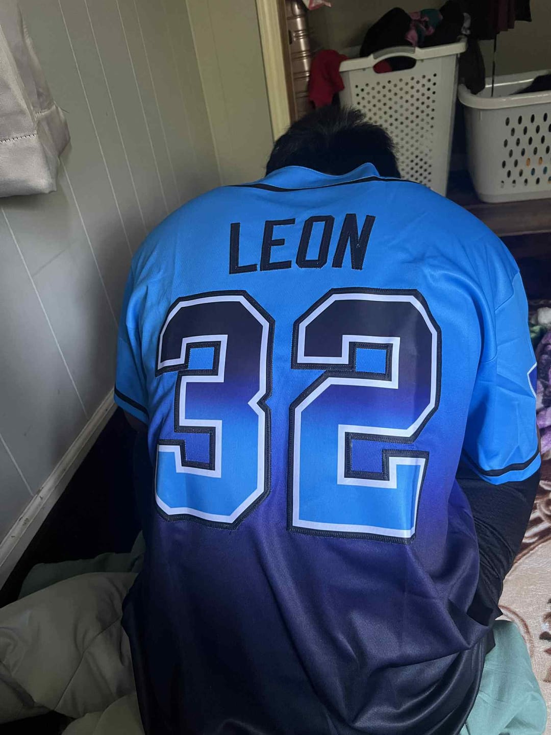 Customer photo review of Custom Powder Blue Navy-Black Gradient Fashion Authentic Baseball Jersey