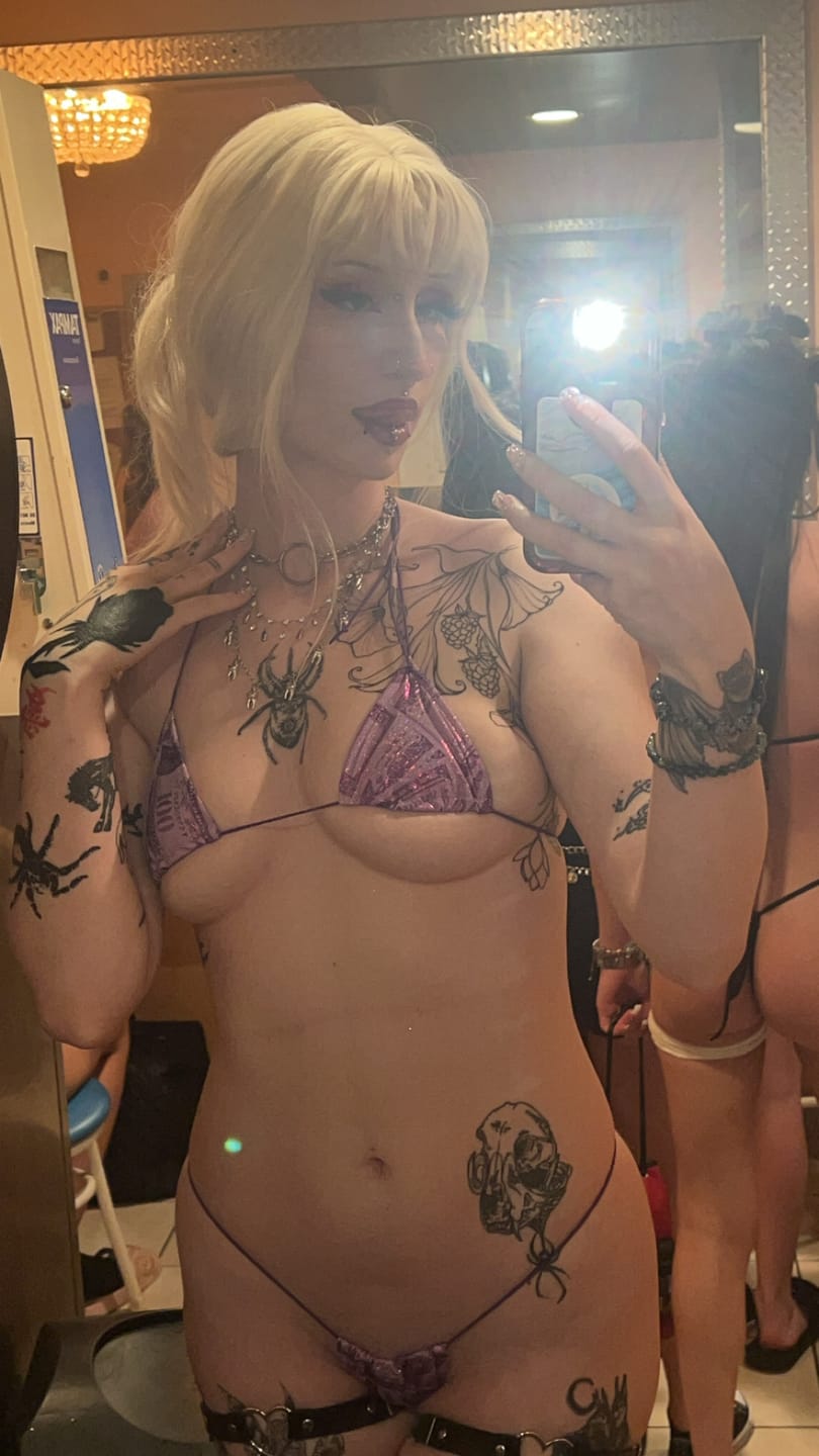 Customer photo review of ACE Tieable Microkini: HU$TLER Sparkly Money Purple