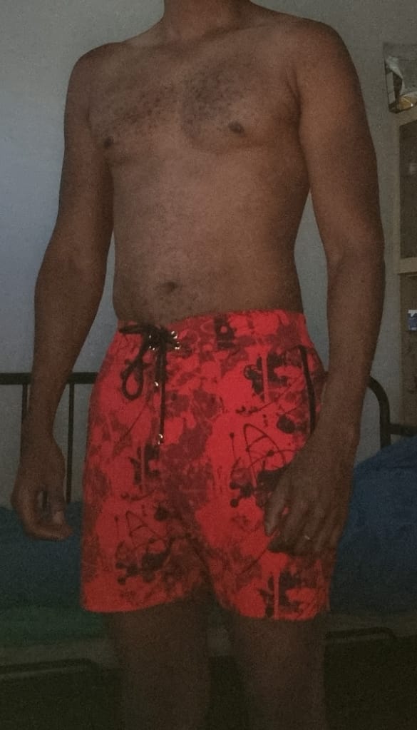 Customer photo review of Splatter Swim Shorts Red - 5"