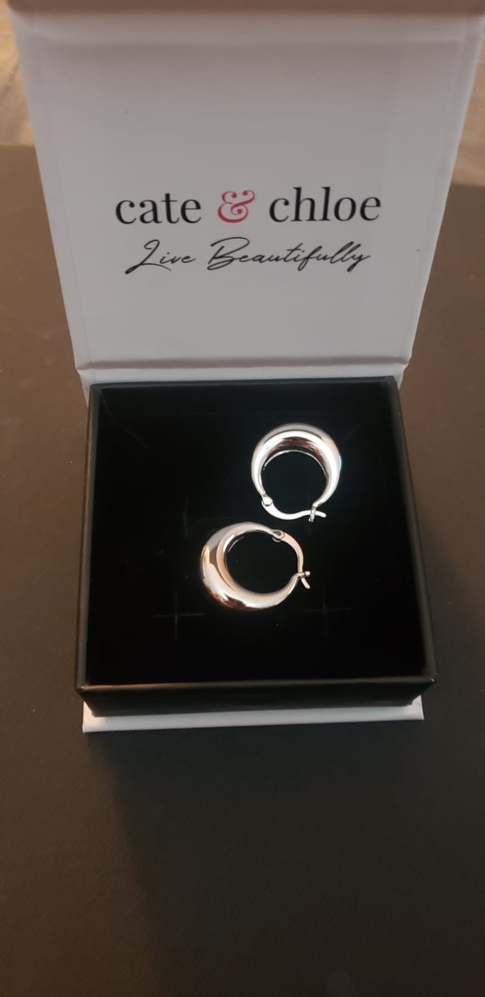 Customer photo review of Jacqueline 18k White Gold Plated 21mm Chunky Hoop Earrings