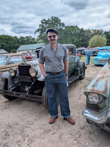 Customer photo review of Indigo Wabash Stripe Work Trousers