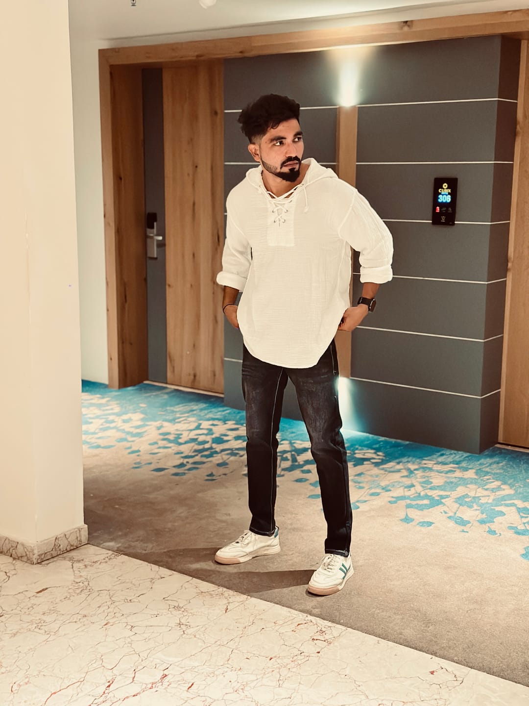 Customer photo review of White Hoodie Oversize Drop Shoulder Shirt