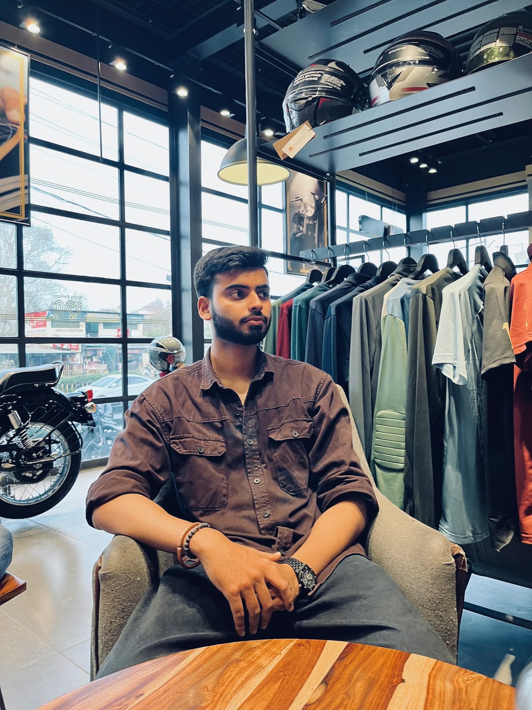 Customer photo review of Dark Brown Denim Shacket Full Sleeves Shirt