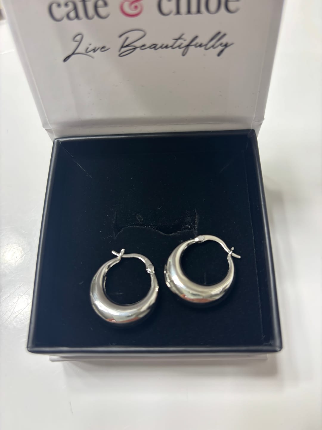 Customer photo review of Jacqueline 18k White Gold Plated 21mm Chunky Hoop Earrings
