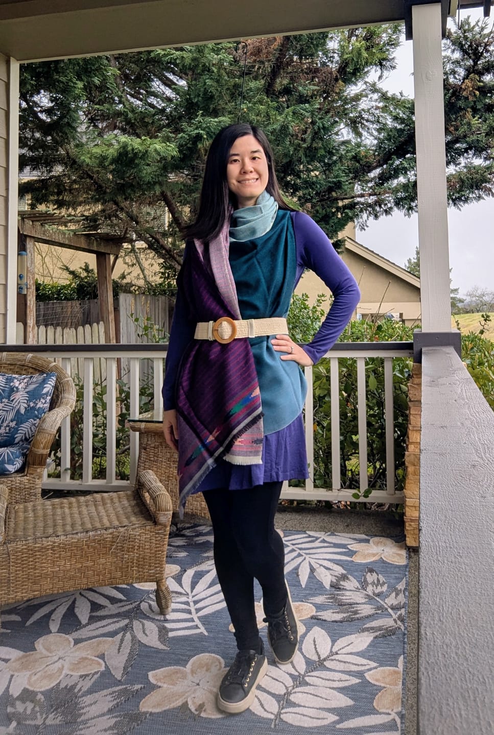 Customer photo review of PETITE Light Wool Cape Fusion Teal Purple