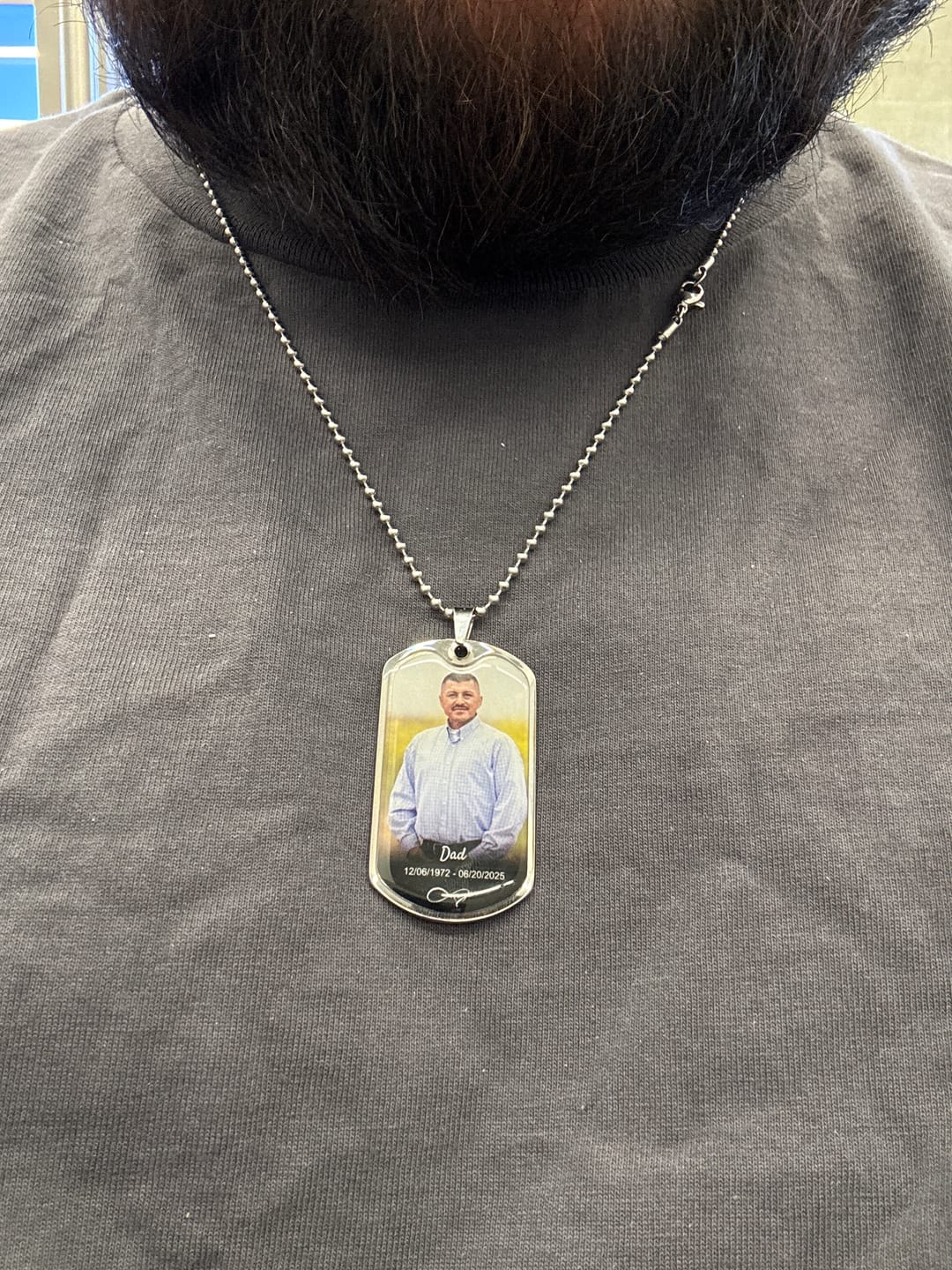 Customer photo review of Custom Name Photo Dog Tag Memorial Necklace