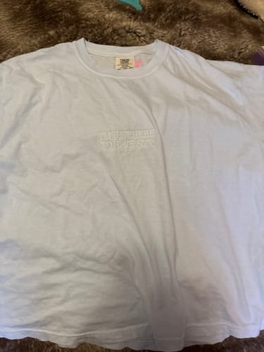 Customer photo review of Light Blue Here To Have Fun T-shirt