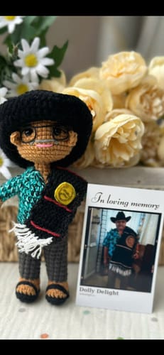 Customer photo review of Dolly® Personalized Crochet Doll with Photo Card
