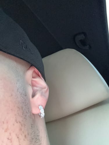 Customer photo review of 4.20 Carat Cushion Cut Moissanite Hoop Earrings