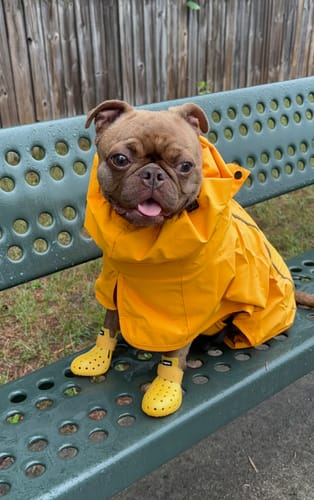 Customer photo review of Breatheshield™ Dog Raincoat - Mustard Yellow