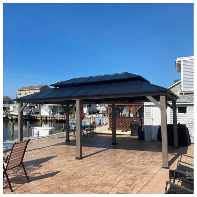 Customer photo review of SUNJOY 12x20 Wooden Frame Hardtop Gazebo with Rectangle Double Tier and Ceiling Hook - Standard Driftwood Cedar