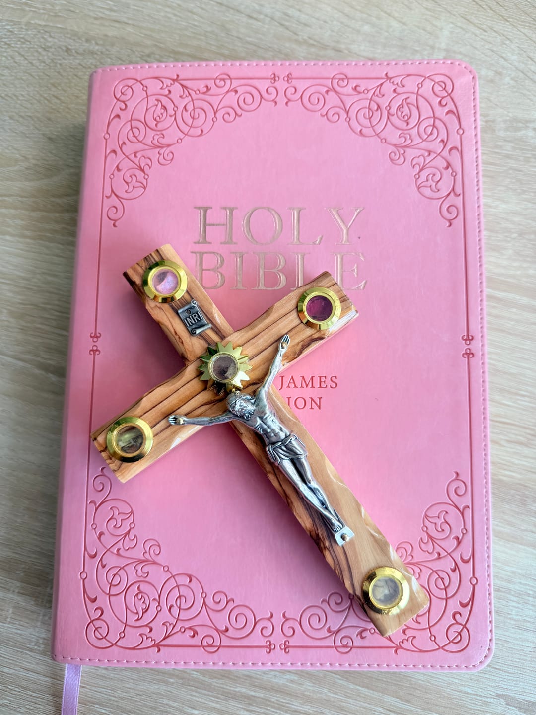 Customer photo review of Olive Wood Plain Crucifix (With Star of Bethlehem) - Holy Land Crucifixes