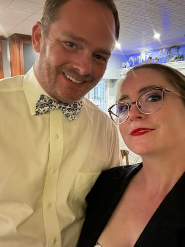 Customer photo review of French Blue Floral Bow Tie