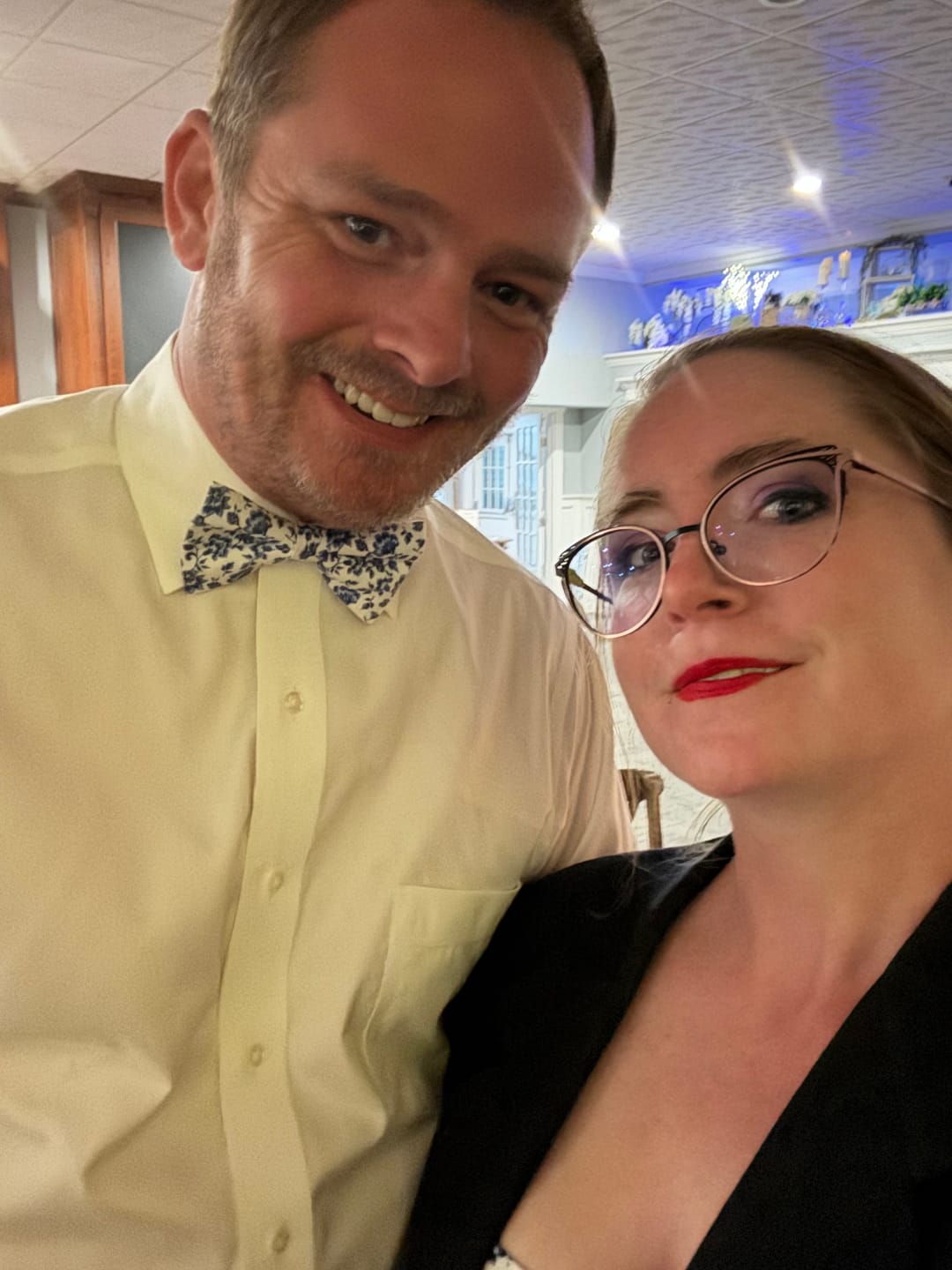 Customer photo review of French Blue Floral Bow Tie