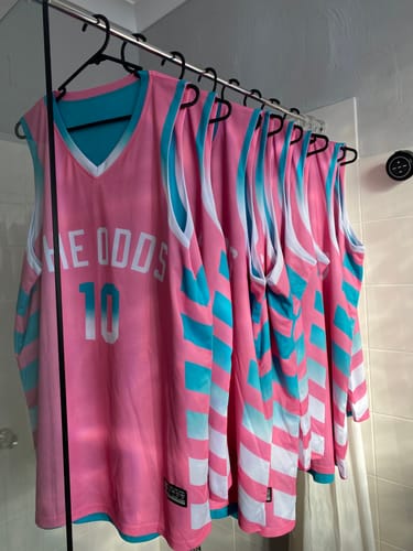 Customer photo review of Custom Light Pink Bright Green Reversible Basketball Jersey Kits - Side Arrow Bright Green White Gradient
