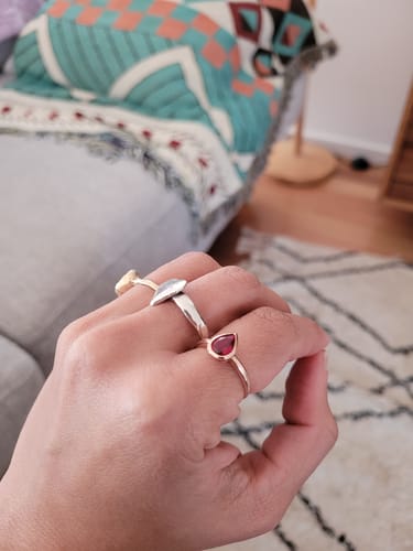 Customer photo review of Created Ruby Pear Shape Ring in 9ct Rose Gold