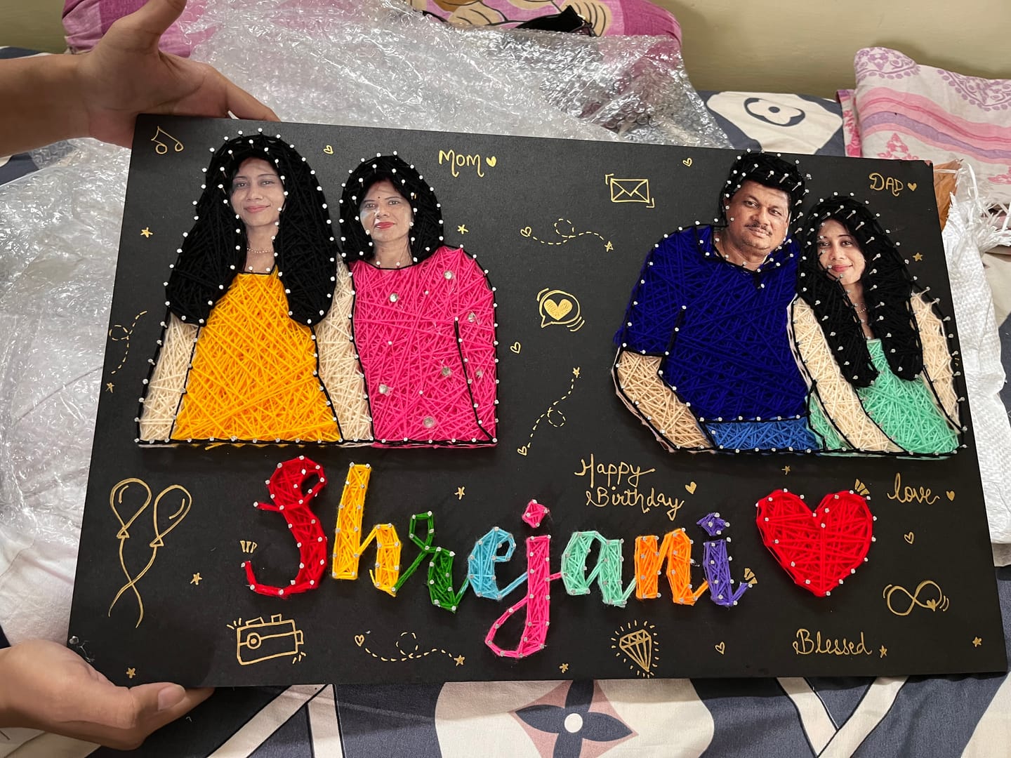 Customer photo review of Love- Couple Portrait with Customised Names Jar String Art